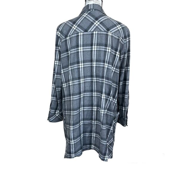 Zara  gray plaid tunic top button up collar flannel long sleeve academia size L - Picture 2 of 16